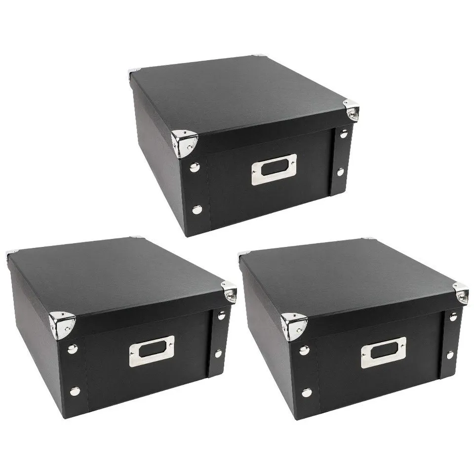 ideen-mit-herz-ordnungsboxen-3er-set-mit-deckel-faltbar-11l-31x26x14-cm-schwarz image 1