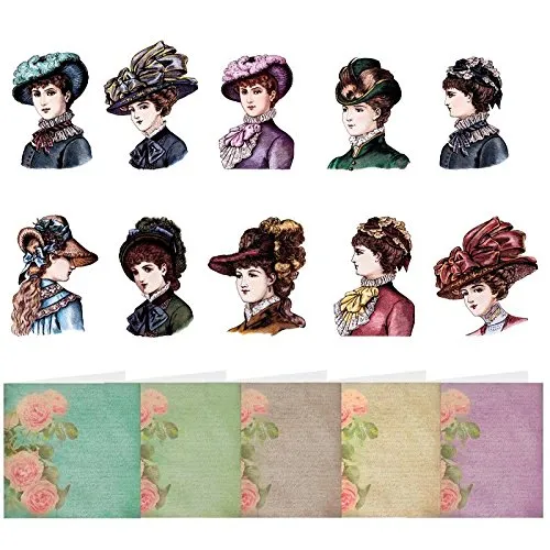 ideen-mit-herz-3-d-romantik-gru-karten-damen-mit-hut-30-teilig-diy-set image 1