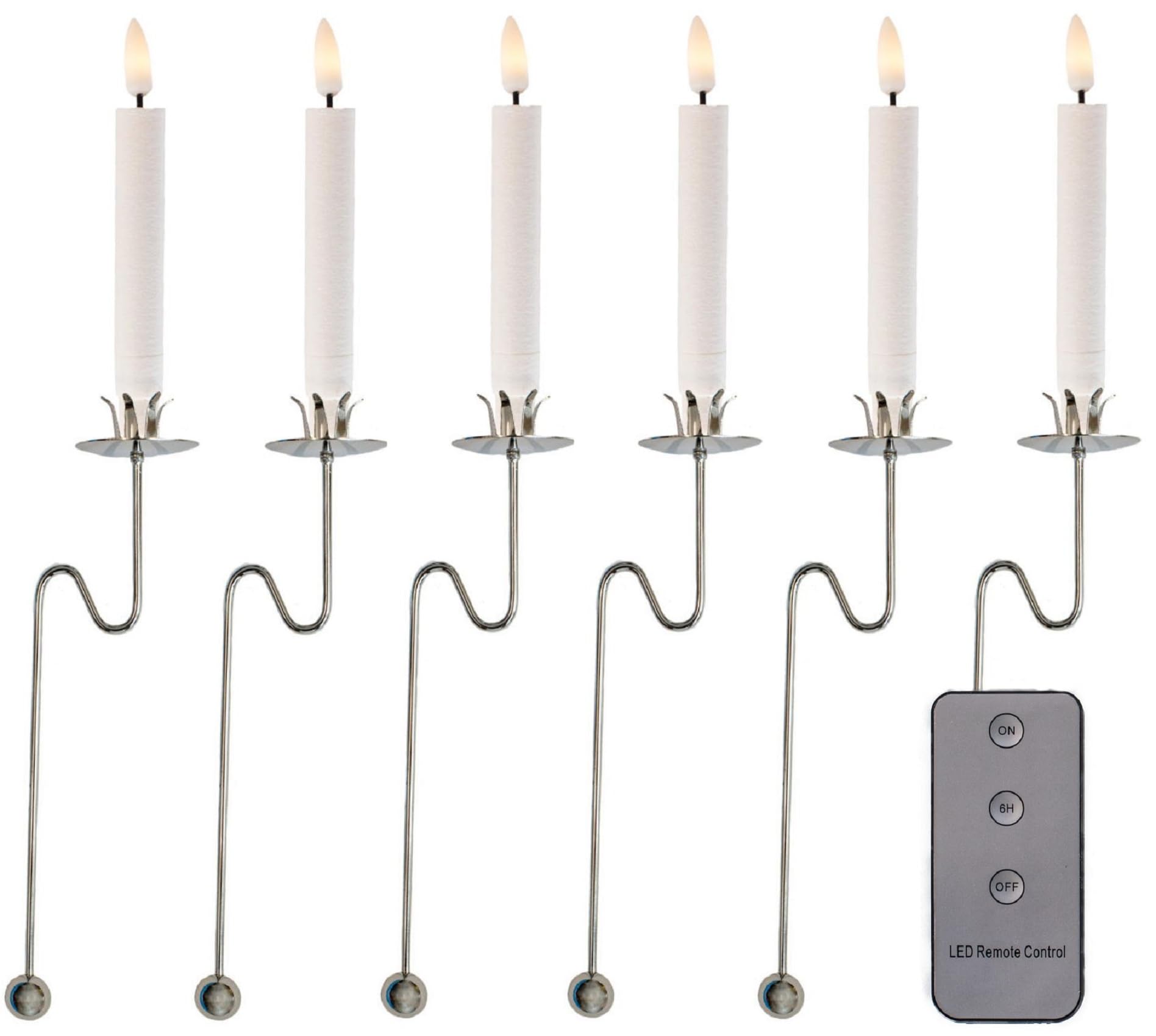 hdg-led-kerzen-wei-kabellos-6er-set-mit-baumkerzenhalter-silber-gl-nzend image 1