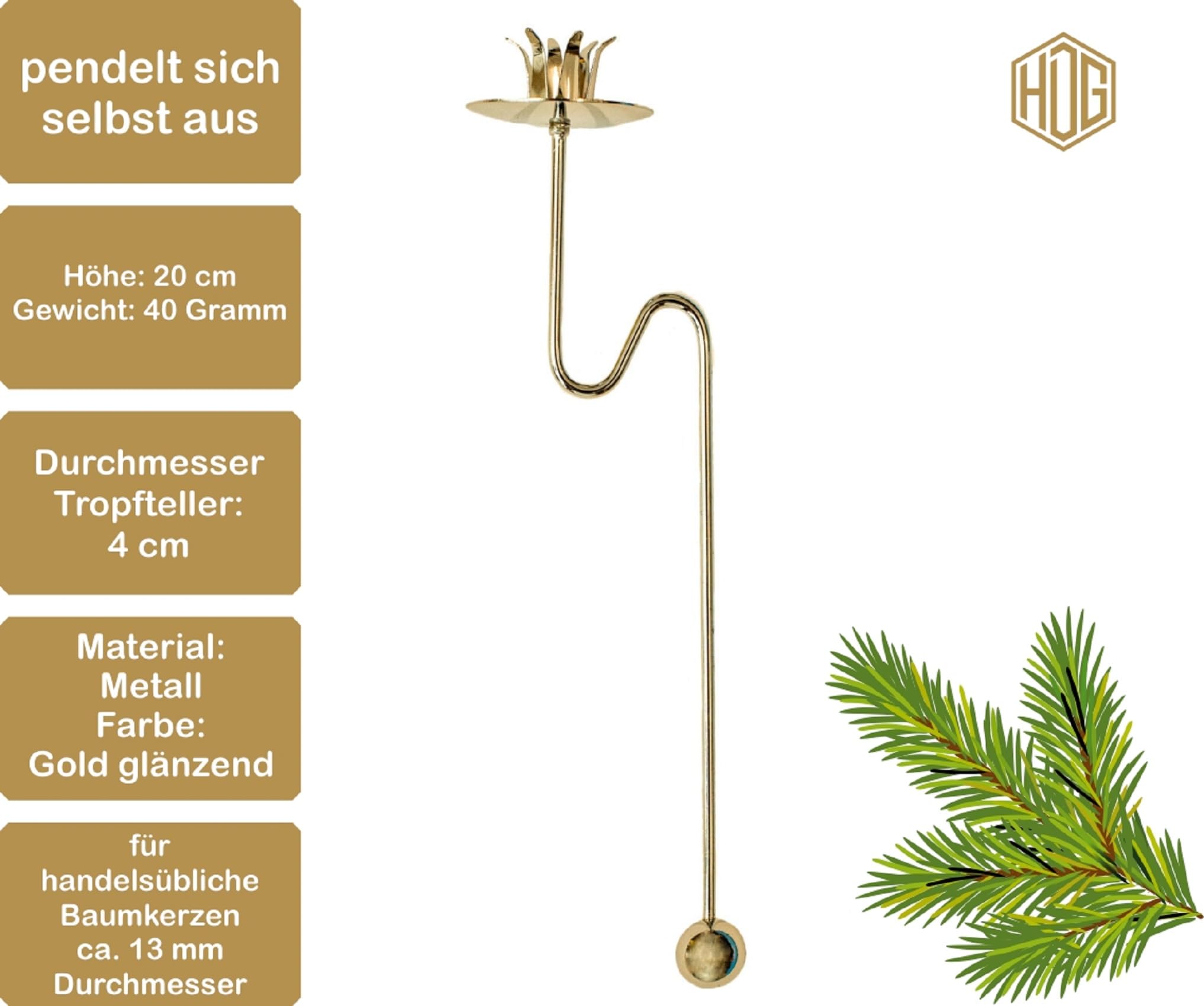 hdg-baumkerzenhalter-balancehalter-gold-gl-nzend-6er-set-pendelkerzenhalter-20-c image 2