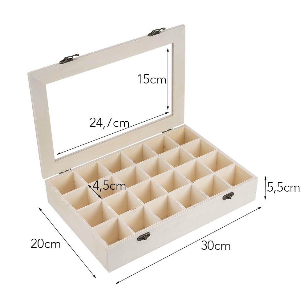 ideen-mit-herz-holz-box-mit-24-f-chern-und-deckel-mit-sichtfenster-30-x-20-x-5-5 image 2