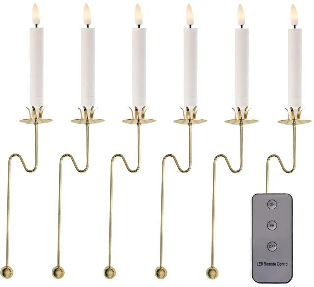 hdg-led-baumkerzen-wei-kabellos-6er-set-mit-balancehalter-gold-gl-nzend image 1