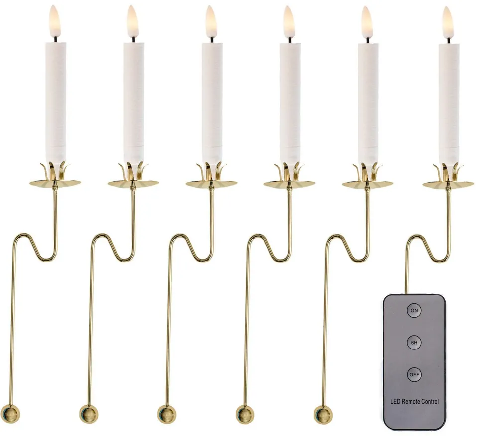 hdg-led-baumkerzen-wei-kabellos-6er-set-mit-balancehalter-gold-gl-nzend image 1