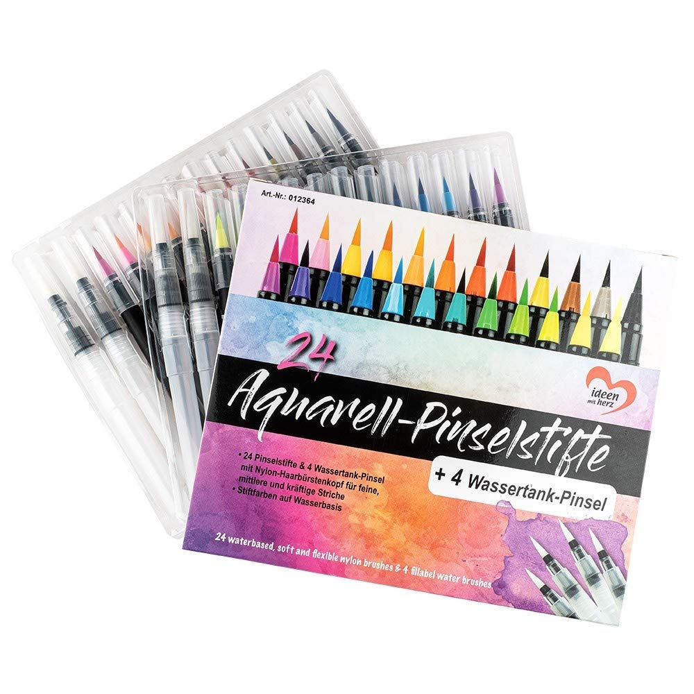 ideen-mit-herz-aquarell-pinselstifte-24-farben-4-wassertank-pinsel-brush-pen-set image 1