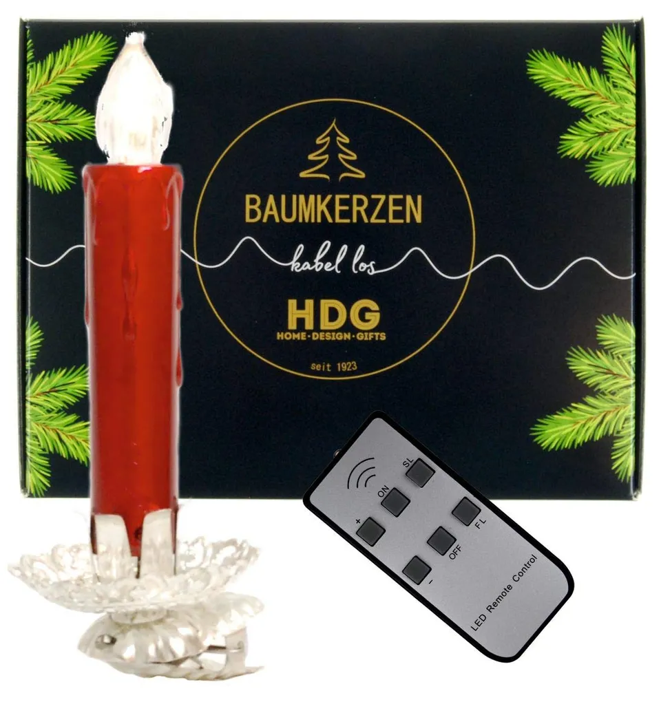 hdg-baumkerzen-kabellos-rot-8er-set-mit-vintage-clip-silber-fernbedienung image 1