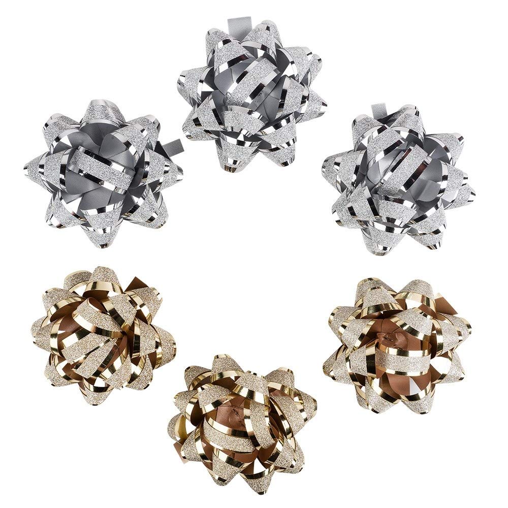 ideen-mit-herz-geschenkschleifen-diamantiert-6-5-cm-metallic-silber-gold-6-st-ck image 1