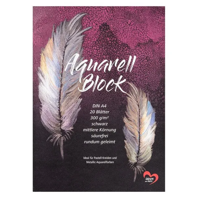 ideen-mit-herz-aquarell-block-din-a4-schwarz-300-g-m-20-blatt image 1