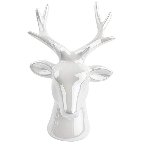 ideen-mit-herz-deko-figur-hirschkopf-stehend-13-5-cm-wei-keramik-mit-perlmuttlac image 1
