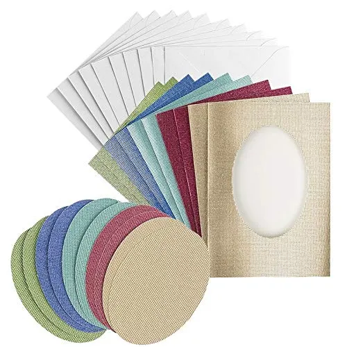 ideen-mit-herz-gru-karten-glitzer-leinen-passepartout-oval-b6-5-farben-10-st-ck- image 1