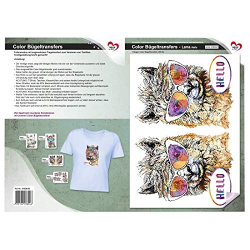 ideen-mit-herz-color-b-geltransfer-din-a4-lama-hello-f-r-baumwoll-textilien image 2