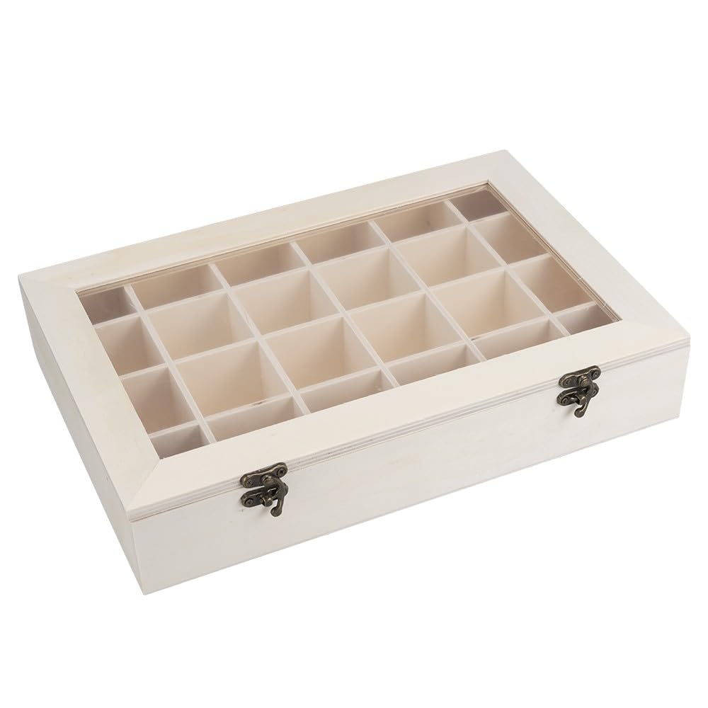 ideen-mit-herz-holz-box-mit-24-f-chern-und-deckel-mit-sichtfenster-30-x-20-x-5-5 image 1