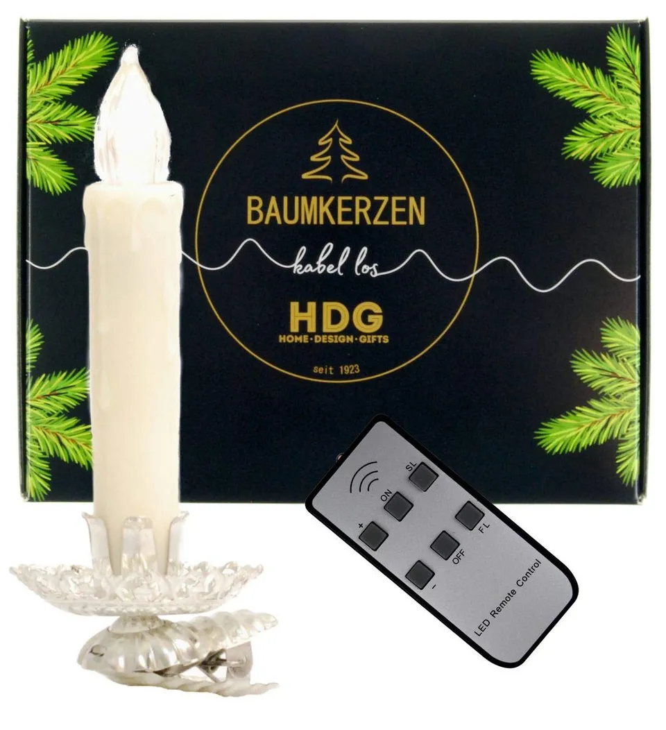 hdg-baumkerzen-kabellos-wei-8er-set-mit-vintage-clip-silber-fernbedienung image 1