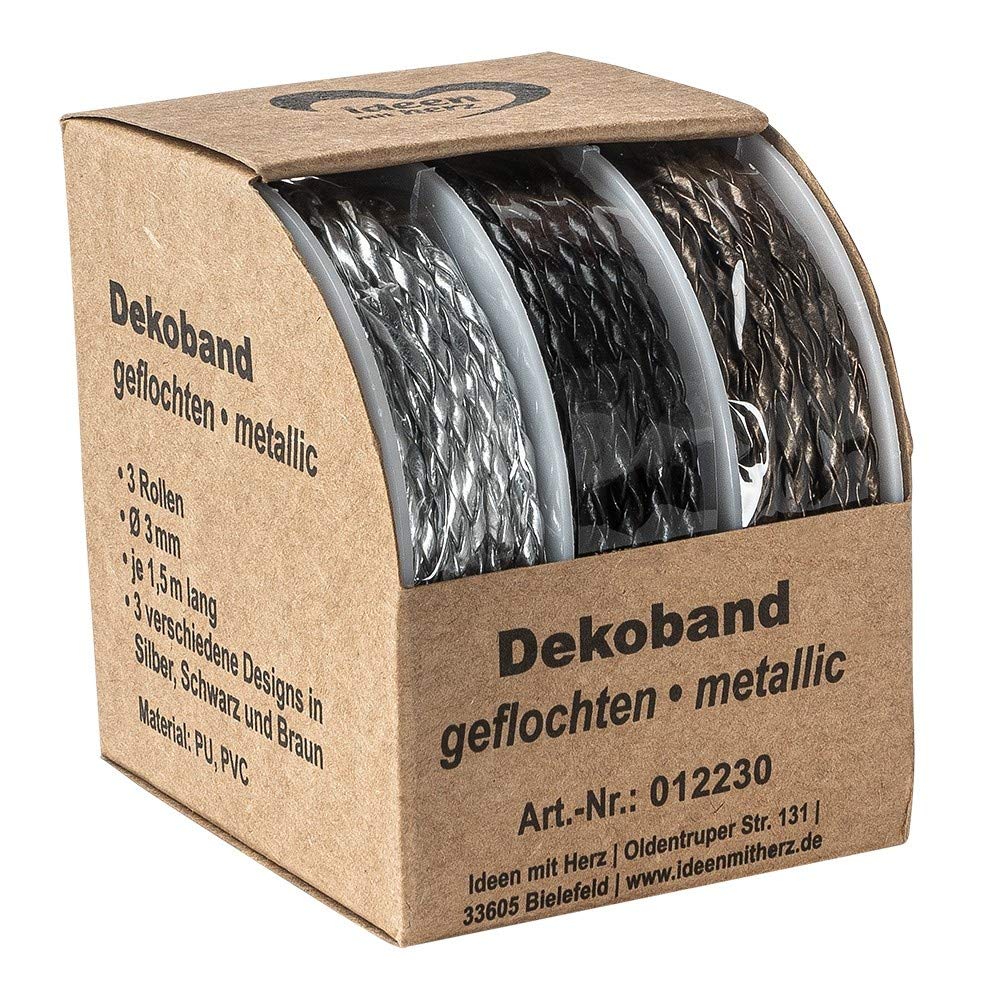 ideen-mit-herz-dekoband-geflochten-metallic-3-mm-3-rollen-silber-schwarz-braun image 5
