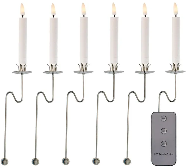 hdg-led-kerzen-wei-kabellos-6er-set-mit-baumkerzenhalter-silber-gl-nzend image 1