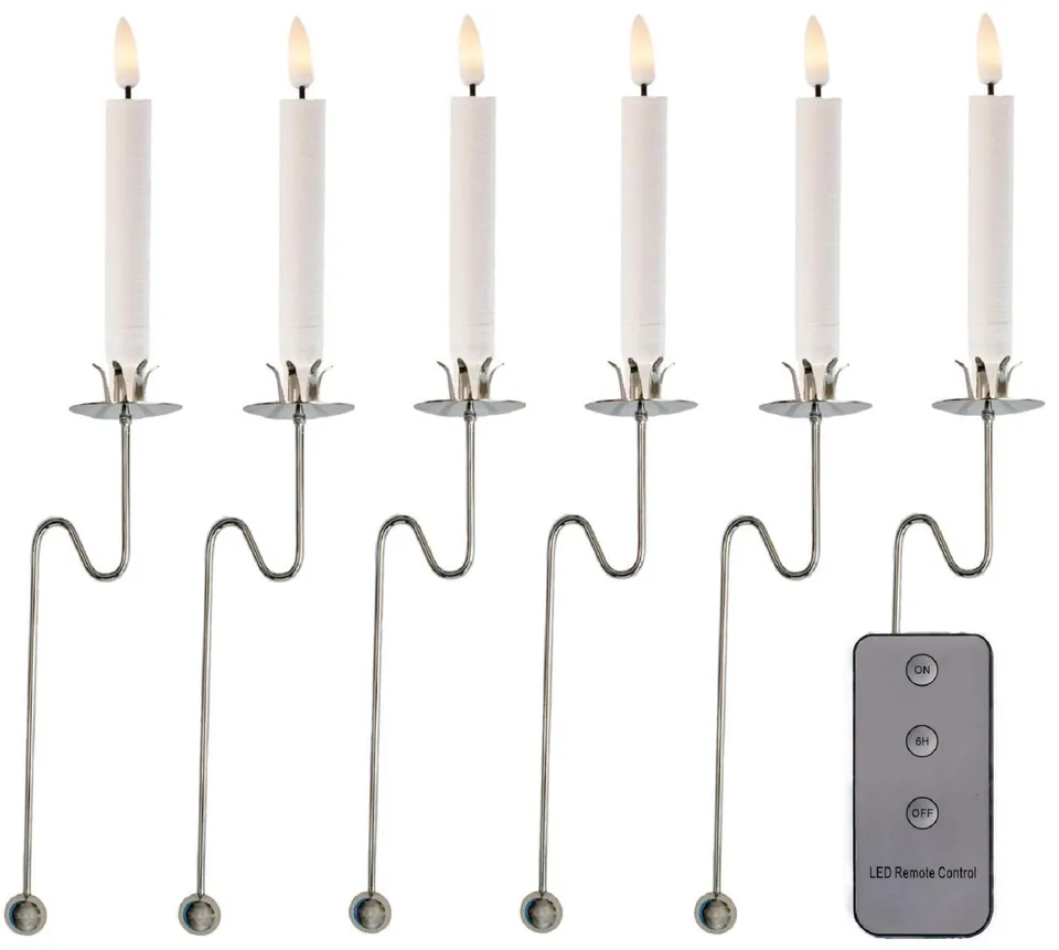 hdg-led-kerzen-wei-kabellos-6er-set-mit-baumkerzenhalter-silber-gl-nzend image 1