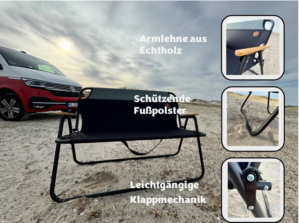 hdg-james-klappbank-2-sitzer-150-kg-tragbare-campingbank-mit-holz-armlehnen image 5