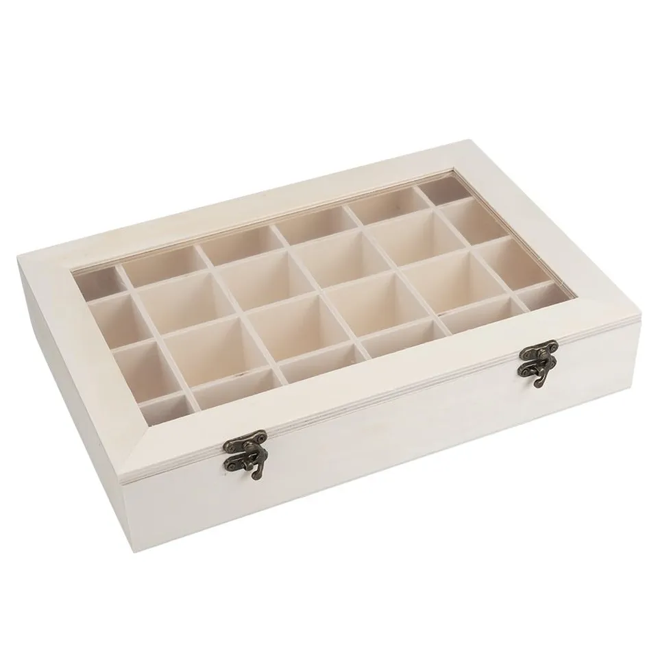 ideen-mit-herz-holz-box-mit-24-f-chern-und-deckel-mit-sichtfenster-30-x-20-x-5-5 image 1