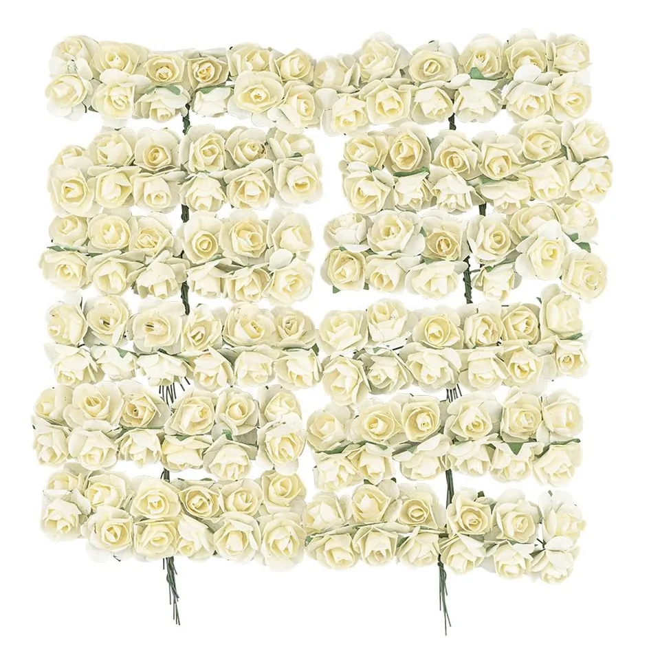 ideen-mit-herz-mini-rosen-papier-mit-draht-stiel-creme-2-cm-144-st-ck image 1