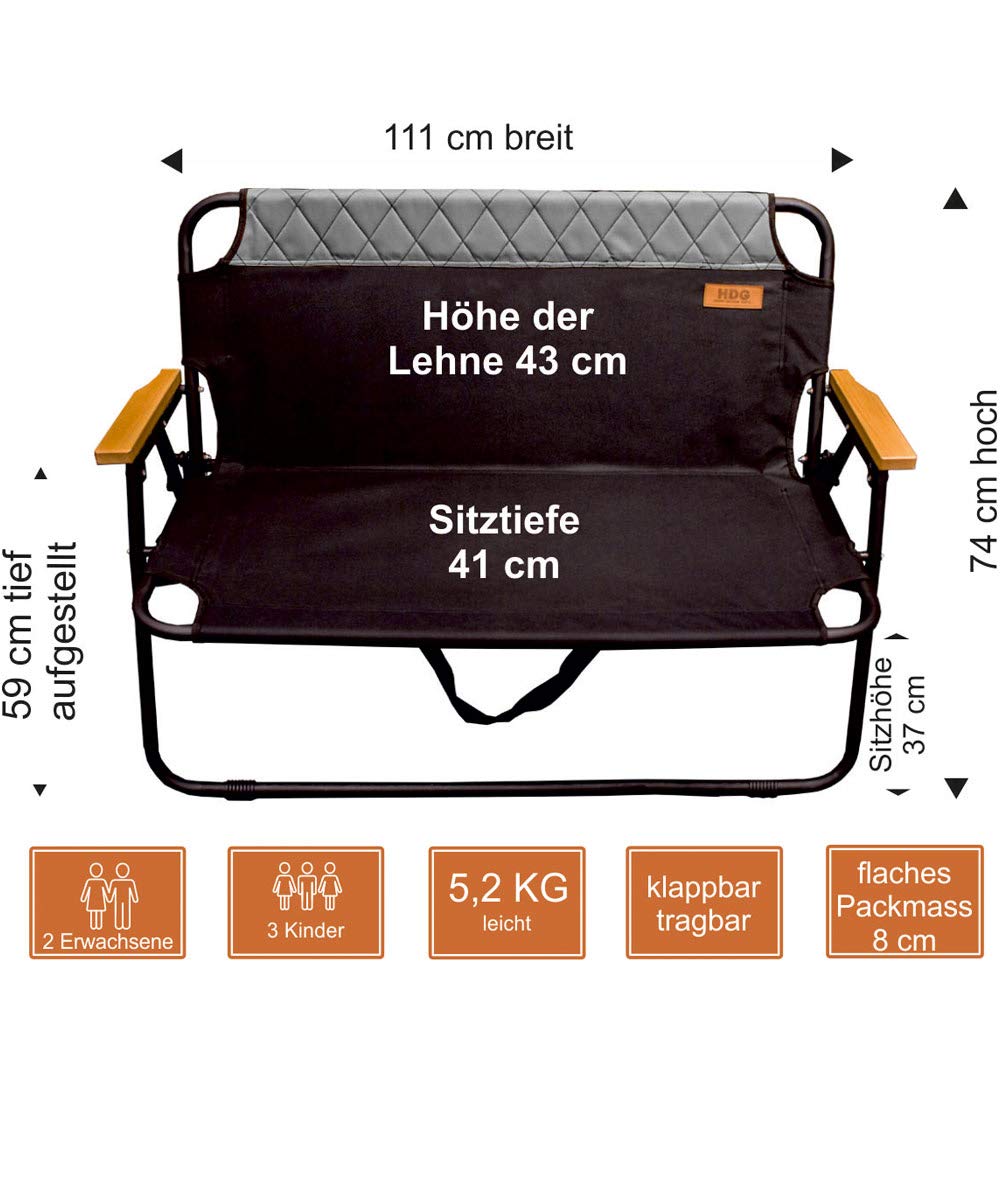 hdg-james-klappbank-2-sitzer-150-kg-tragbare-campingbank-mit-holz-armlehnen image 3