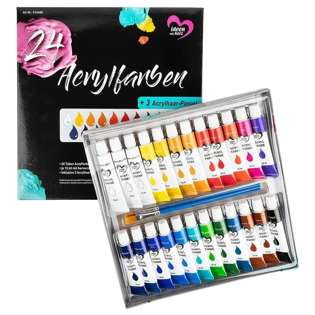 ideen-mit-herz-acrylfarben-set-24-tuben-12-ml-mit-3-pinseln image 1
