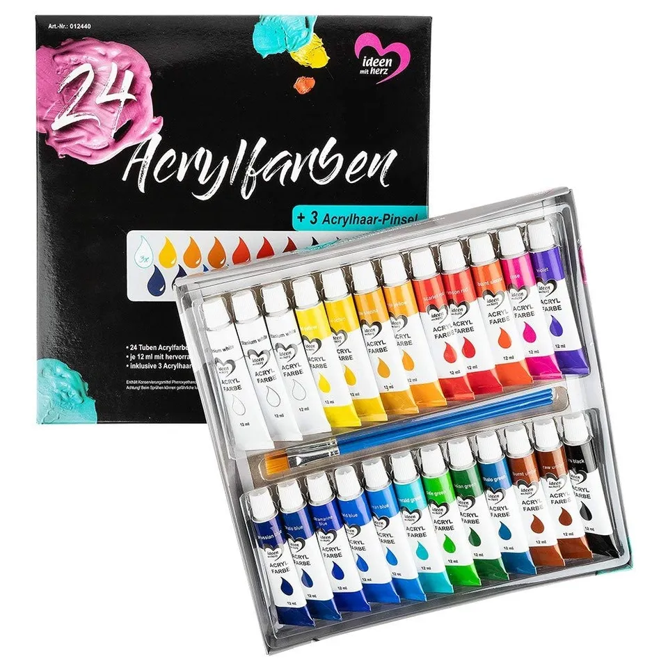 ideen-mit-herz-acrylfarben-set-24-tuben-12-ml-mit-3-pinseln image 1