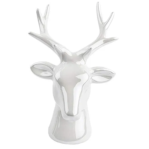 ideen-mit-herz-deko-figur-hirschkopf-stehend-13-5-cm-wei-keramik-mit-perlmuttlac image 1