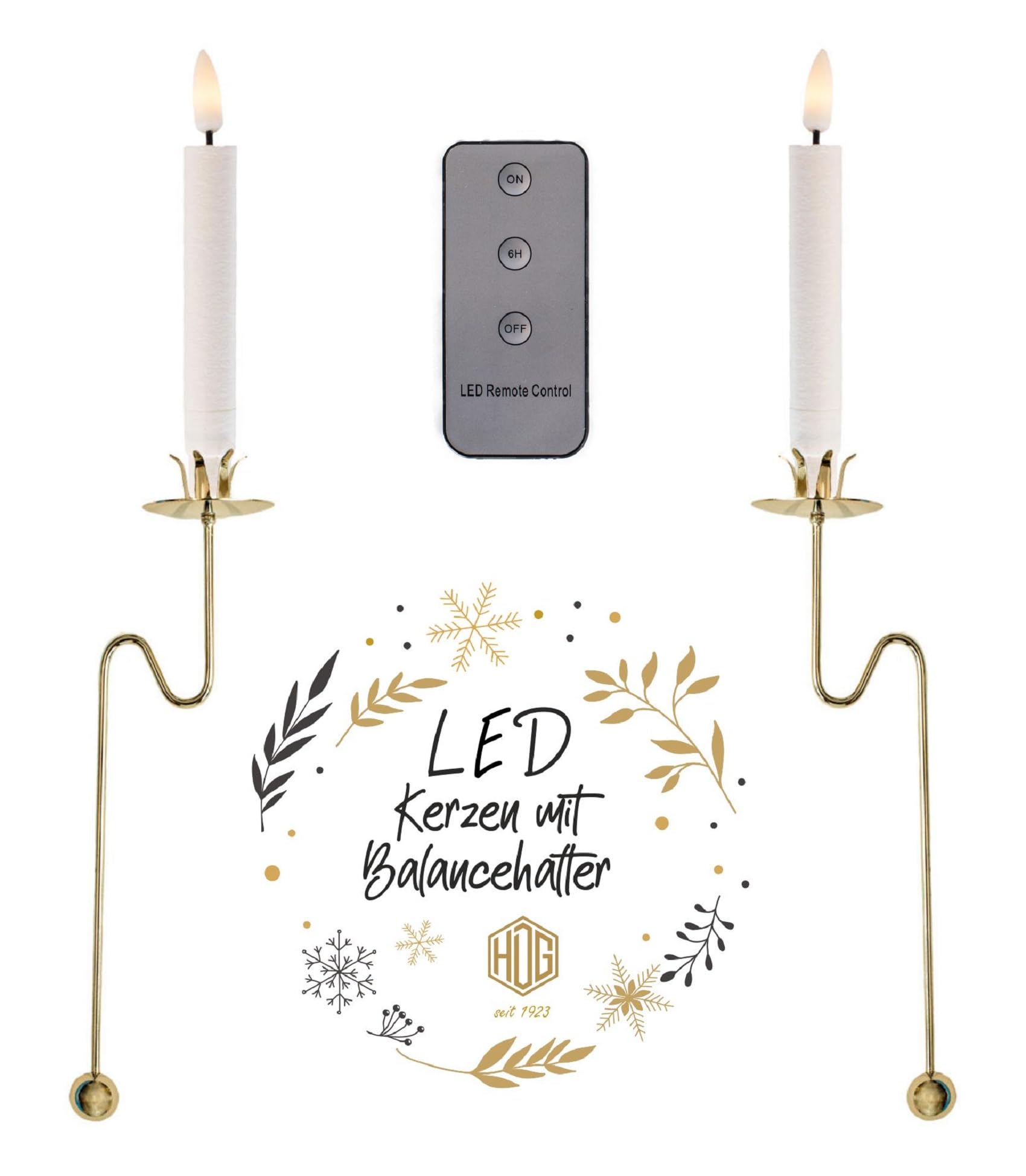 hdg-led-baumkerzen-wei-kabellos-6er-set-mit-balancehalter-gold-gl-nzend image 2